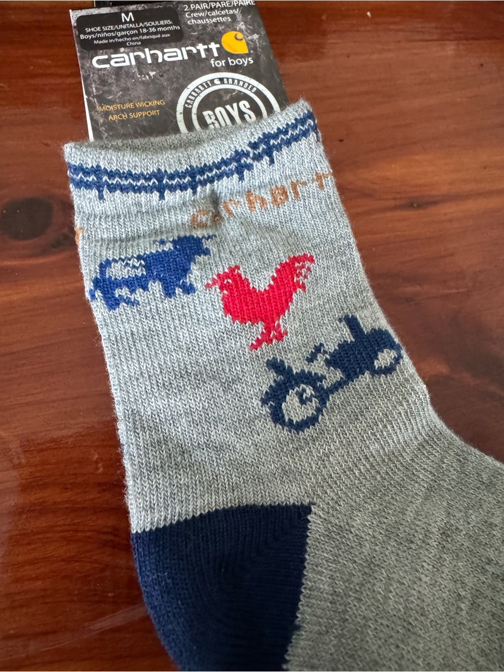 Carhartt Boys Blue Crew Socks with Gold Accent